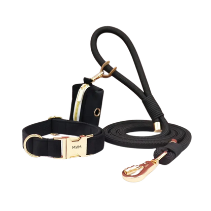 Evergreen Luxury Dog Collar & Leash Walk Set – Midnight Black