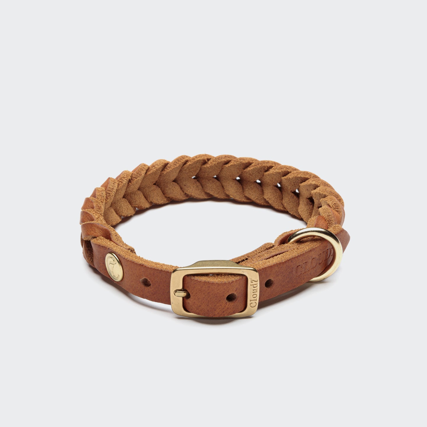 Camel leather dog collar with gold hardware, Cloud 7 Central Park