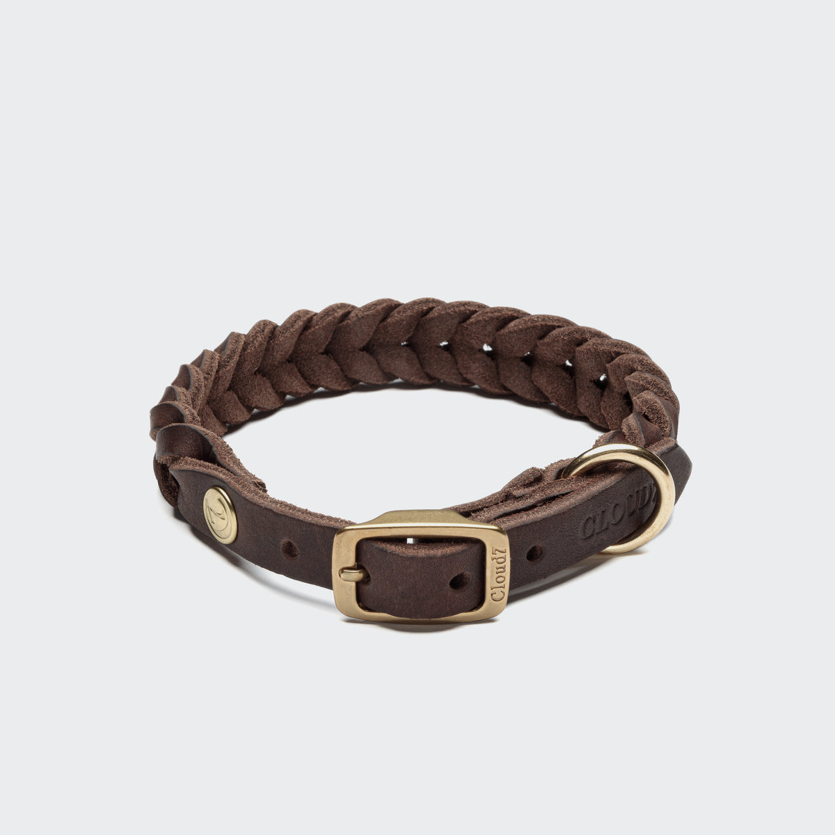 Saddle brown leather dog collar with gold hardware, Cloud 7 Central Park