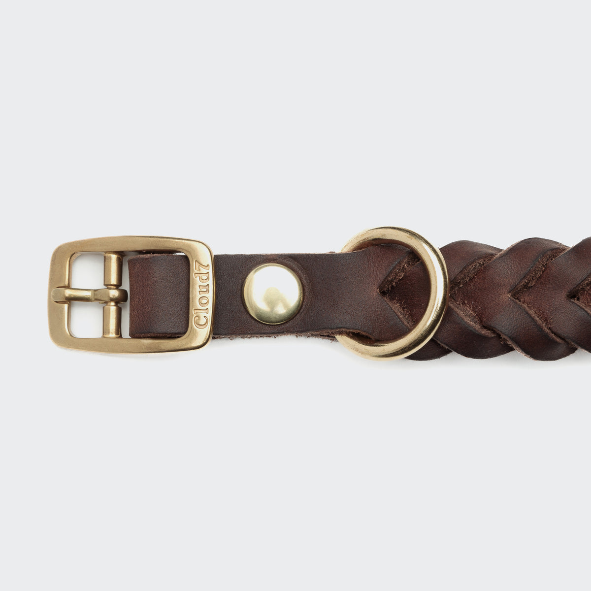 Saddle brown leather dog collar back view, gold buckle