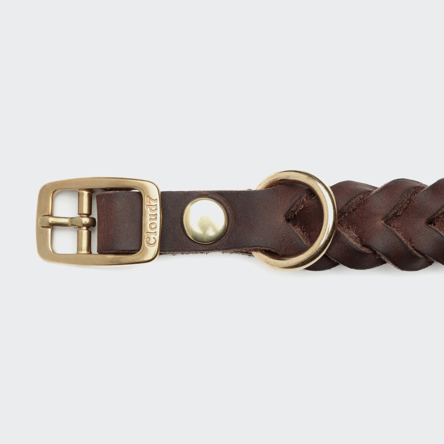Saddle brown leather dog collar back view, gold buckle