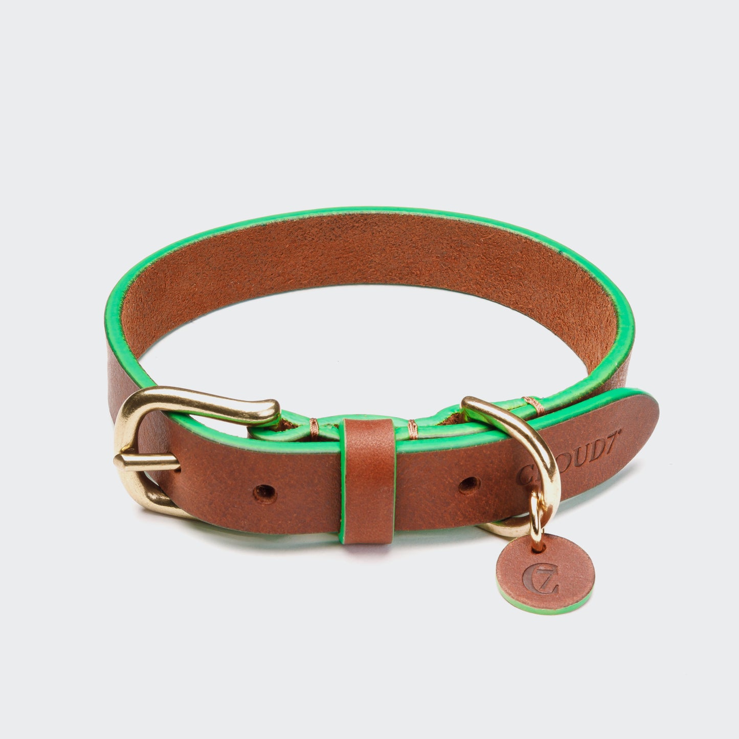 Cognac and green leather dog collar, Cloud 7 Kings Park collection
