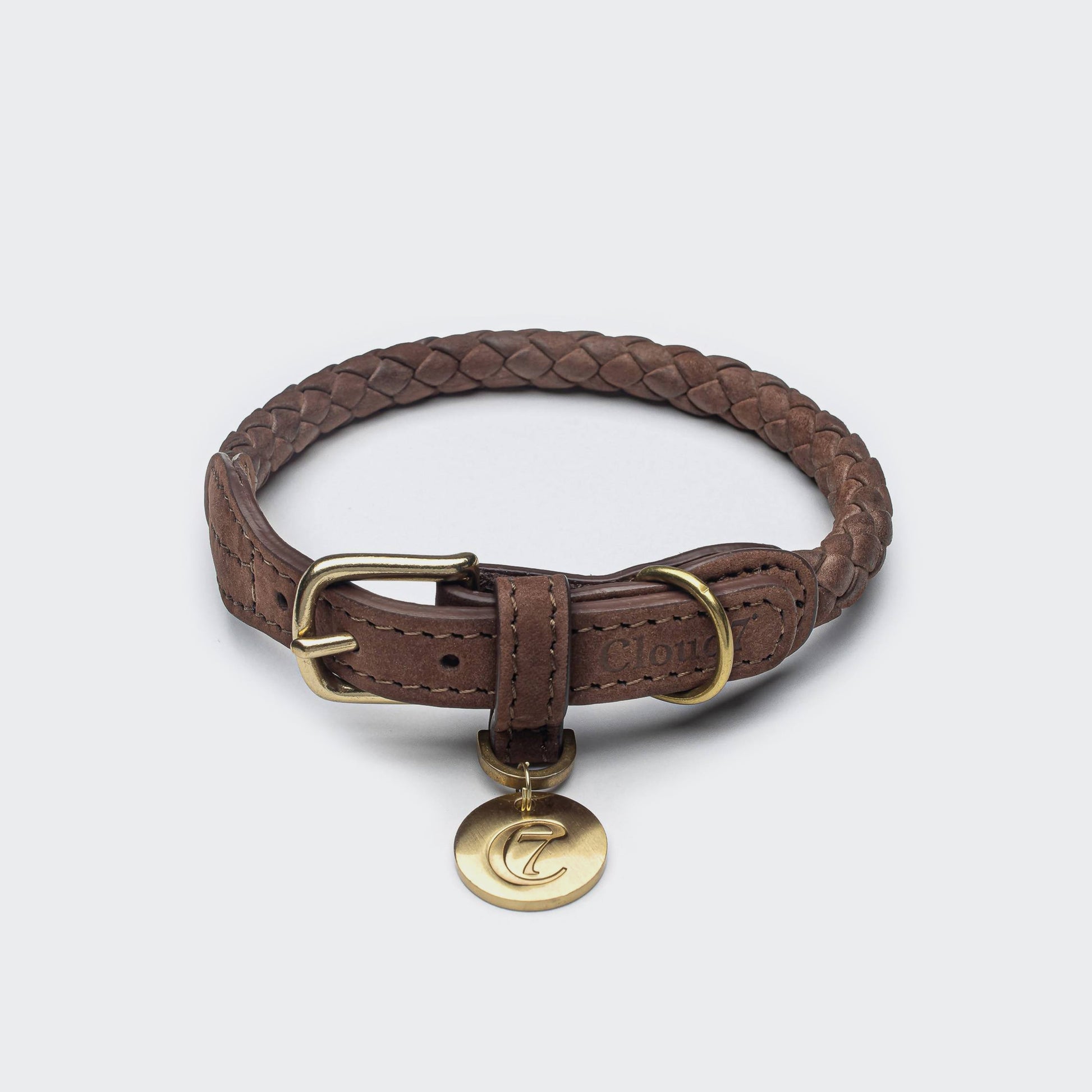 Brown leather dog collar flat lay, Cloud 7 Ravello