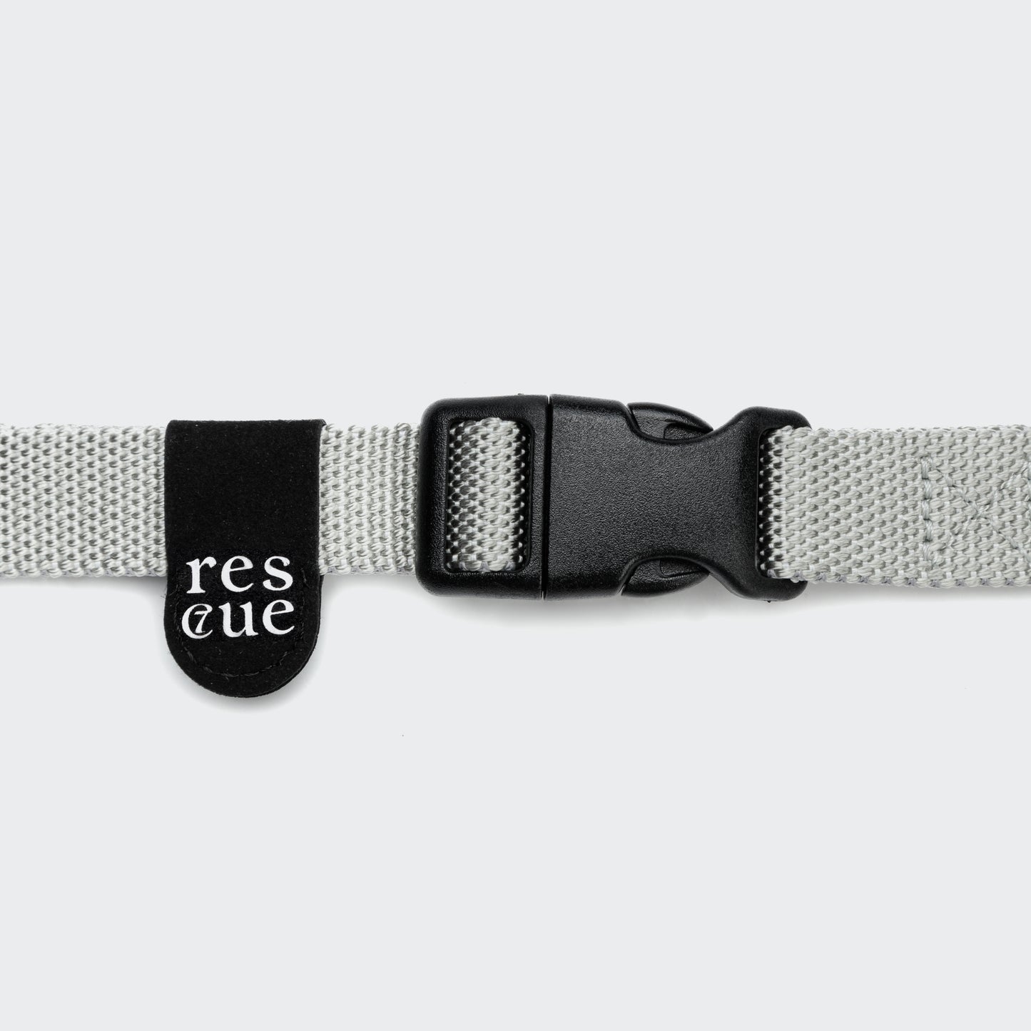 Silver nylon dog collar back view, quick-release buckle