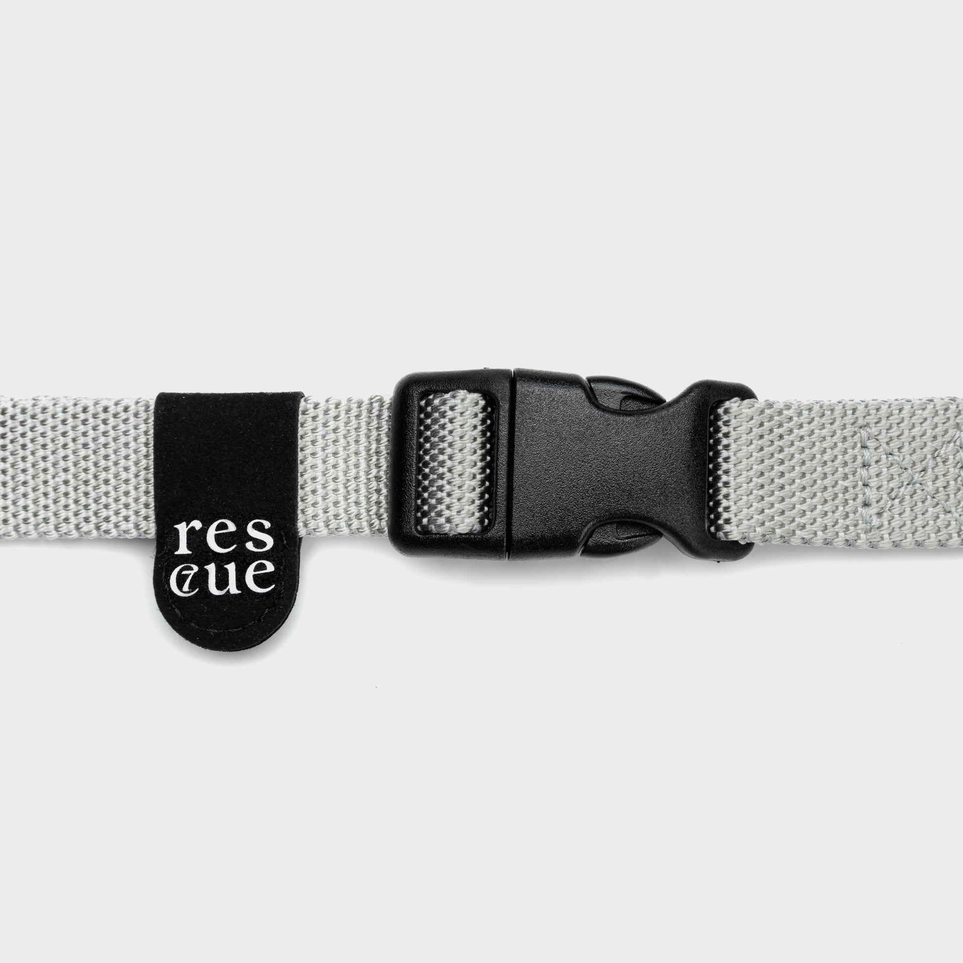 Silver nylon dog collar back view, quick-release buckle