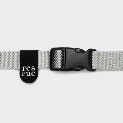 Silver nylon dog collar back view, quick-release buckle