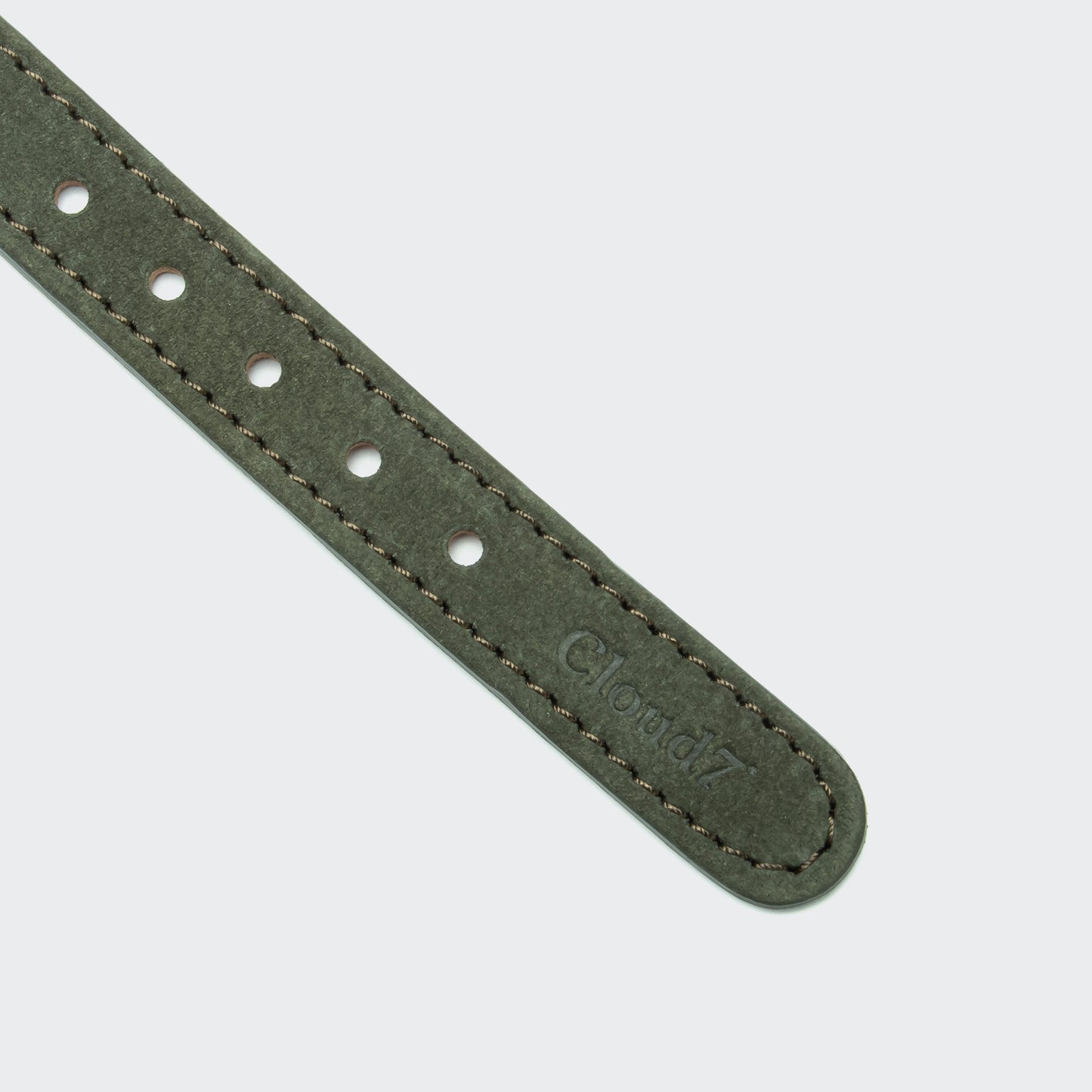 Moss green dog collar side view, D-ring hardware