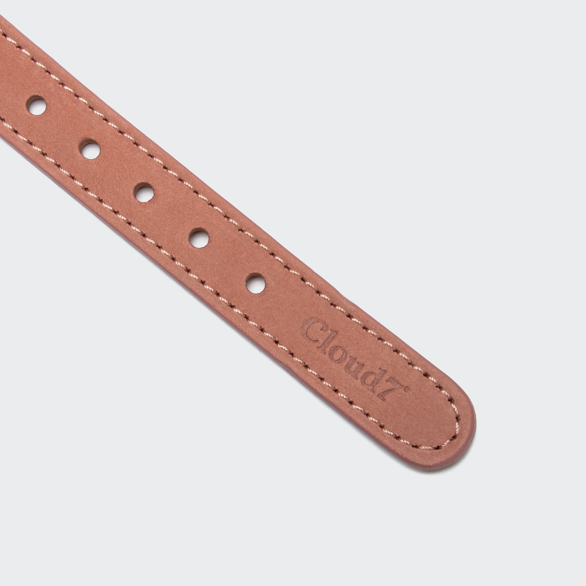 Peach dog collar side view, D-ring hardware