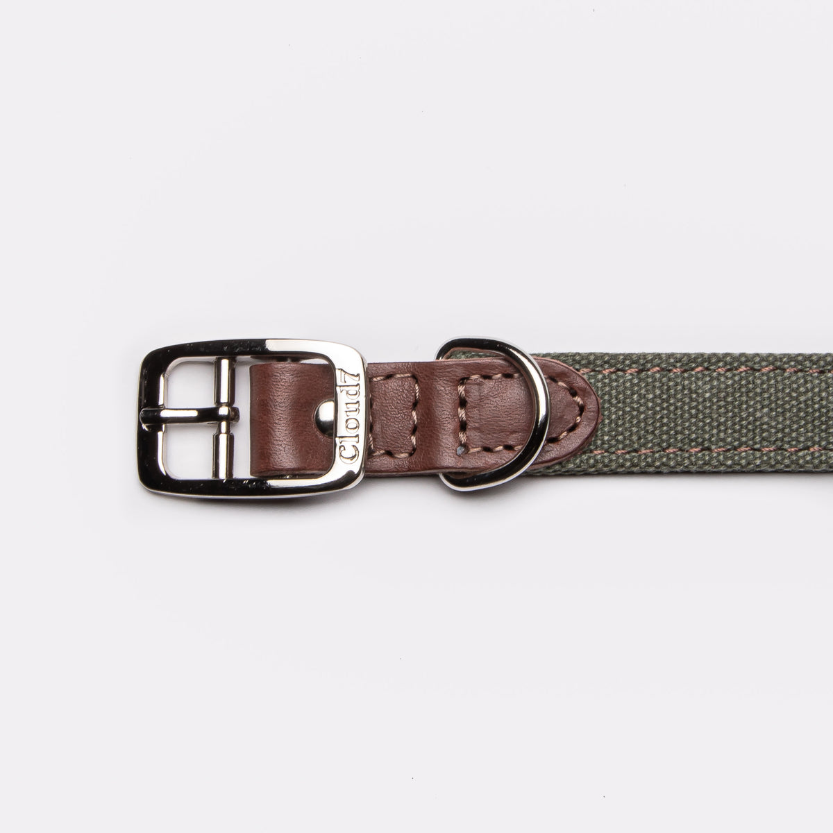 Tivoli Olive dog collar design detail, woven canvas
