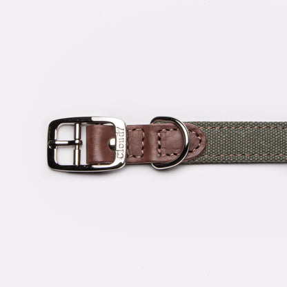 Tivoli Olive dog collar design detail, woven canvas