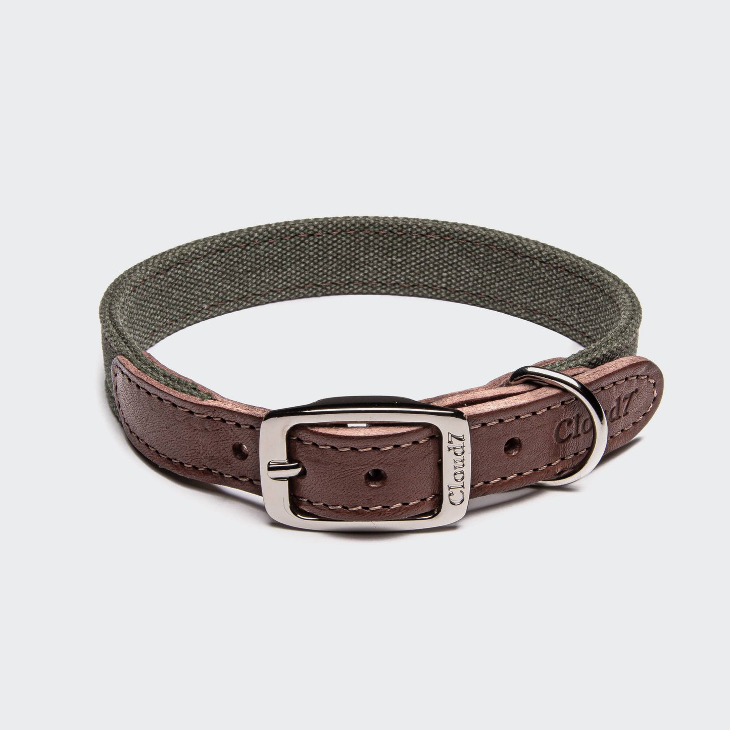 Olive canvas dog collar, adjustable fit, Cloud 7 Tivoli