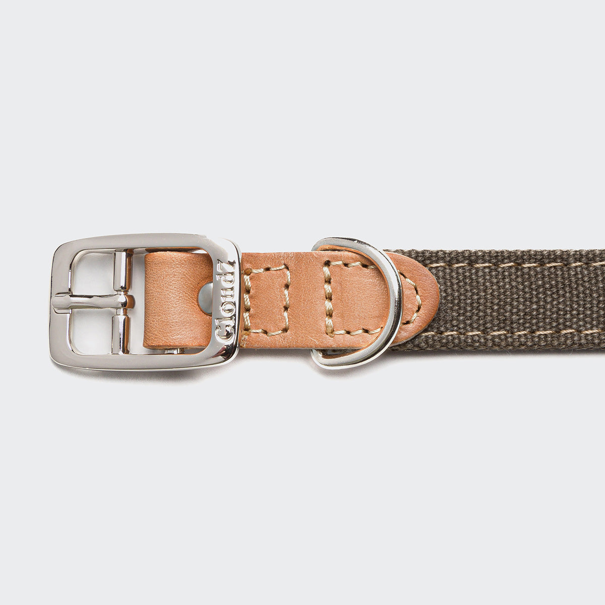 Greige dog collar back view, metal quick-release buckle