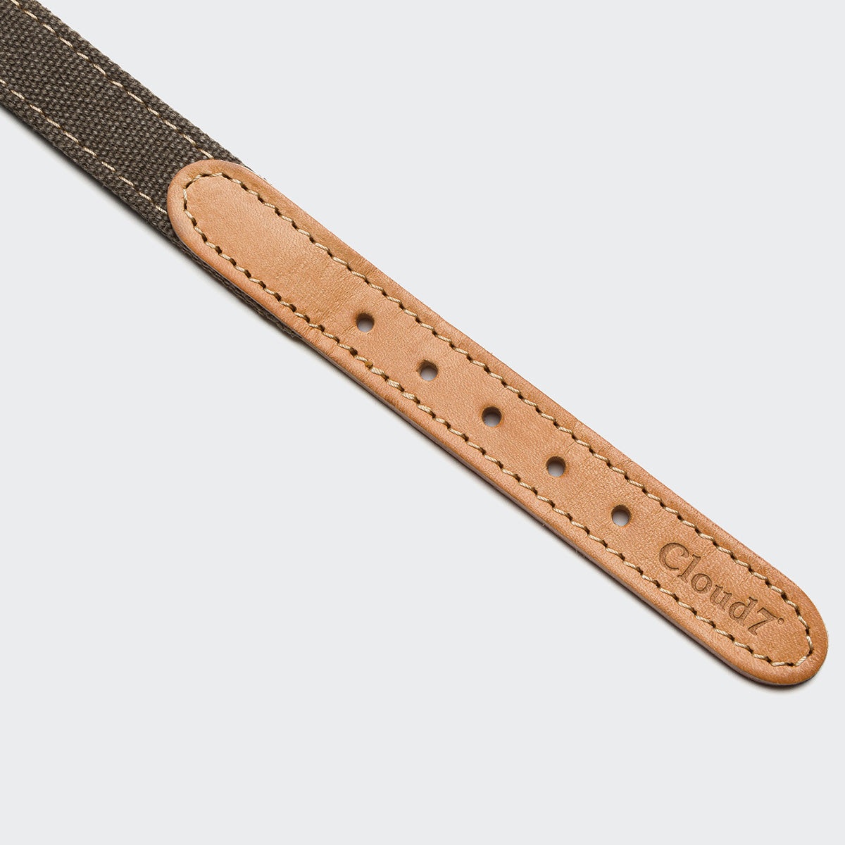 Greige canvas dog collar side view, adjustable strap