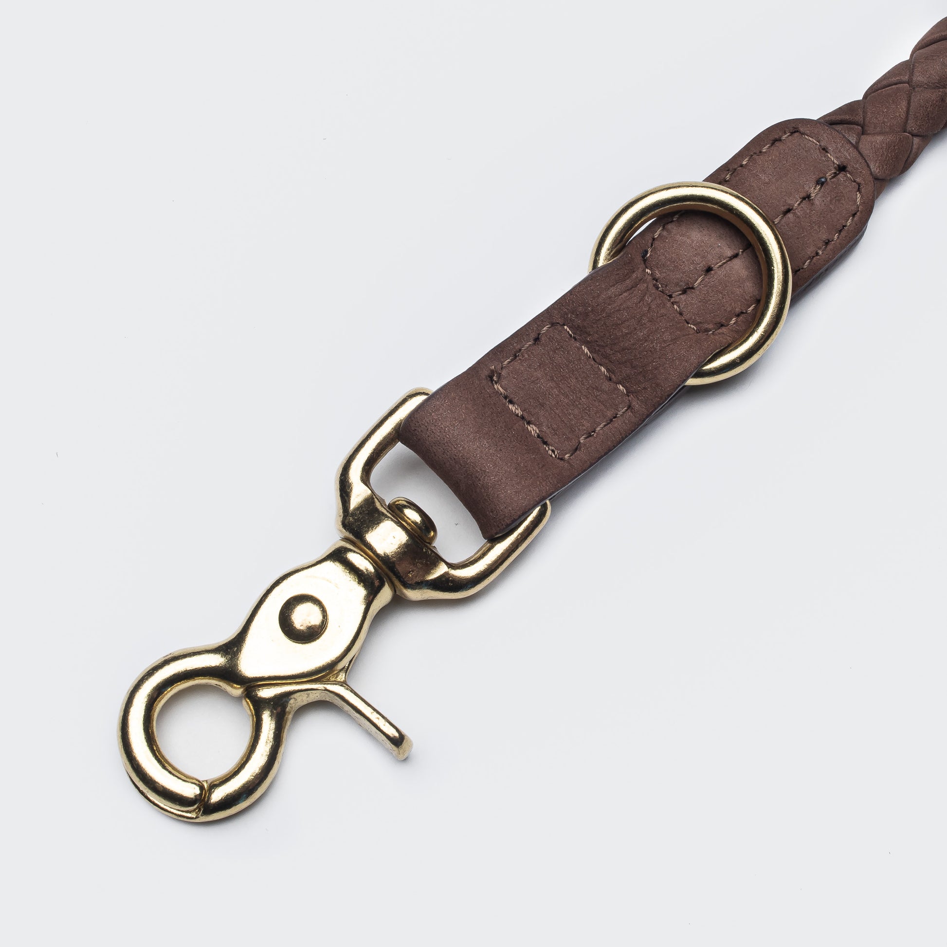Hazel leather dog leash back view, adjustable fit