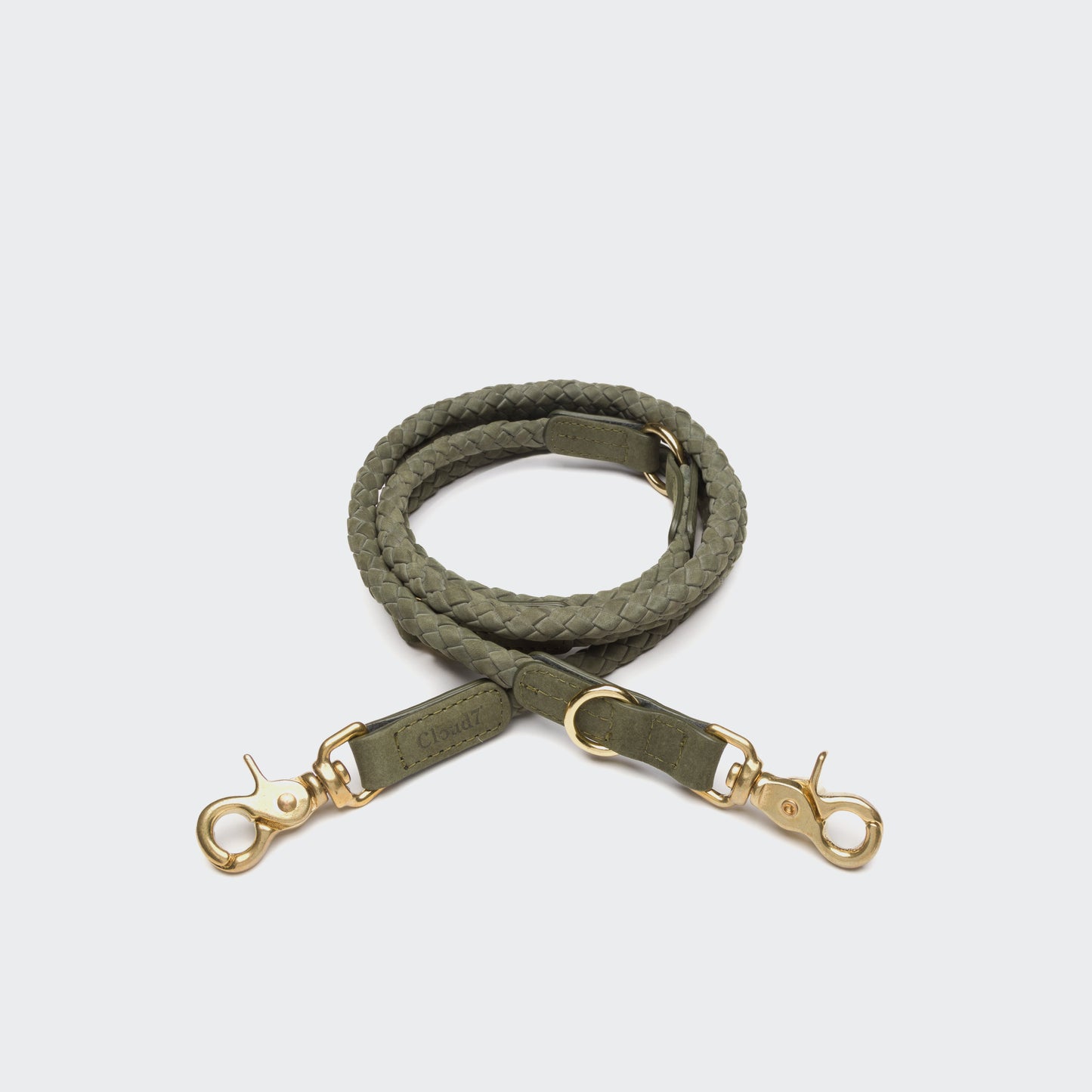 Moss leather dog leash, metal snap clip, Cloud 7 Ravello