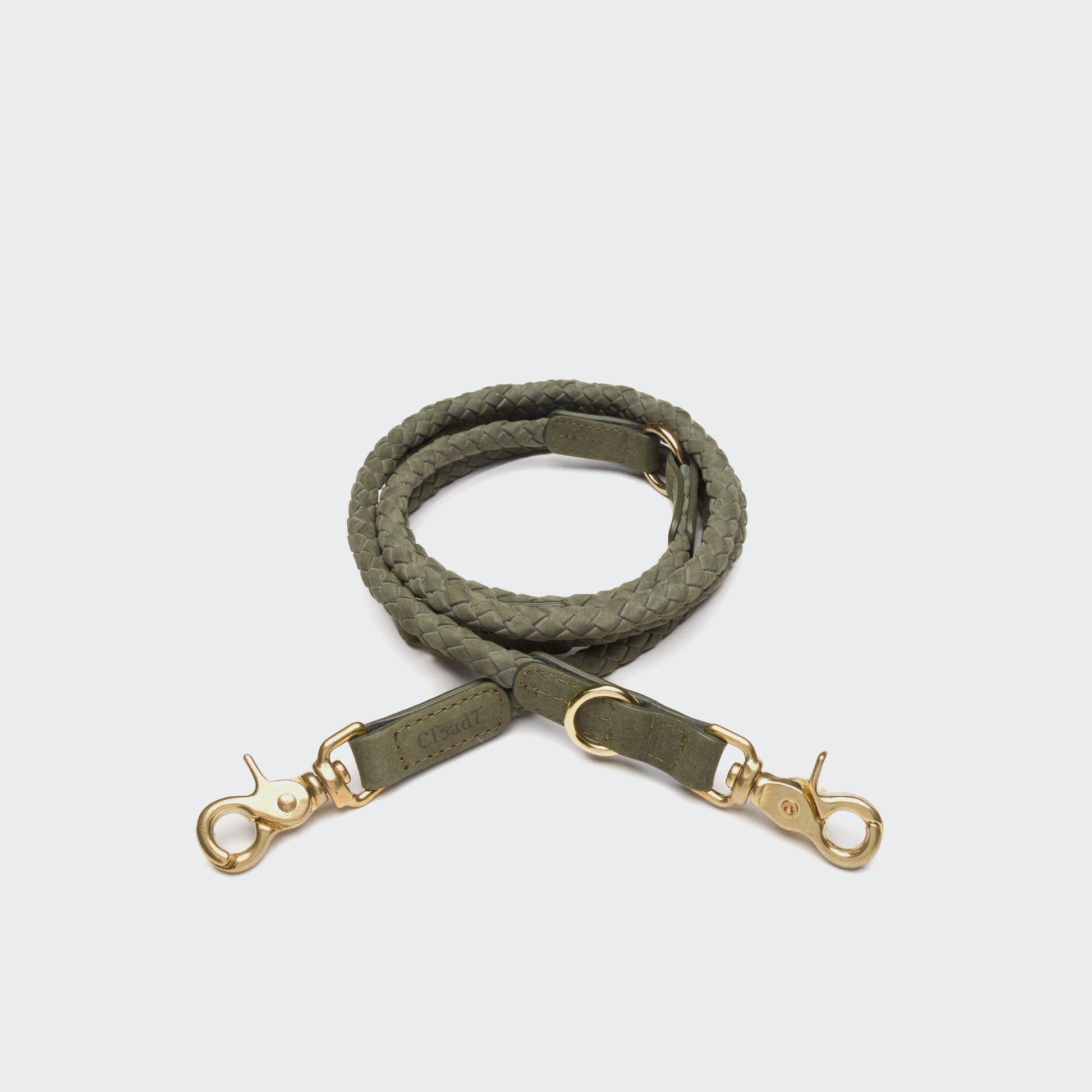 Moss leather dog leash, metal snap clip, Cloud 7 Ravello