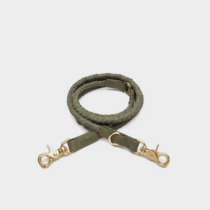 Moss leather dog leash, metal snap clip, Cloud 7 Ravello