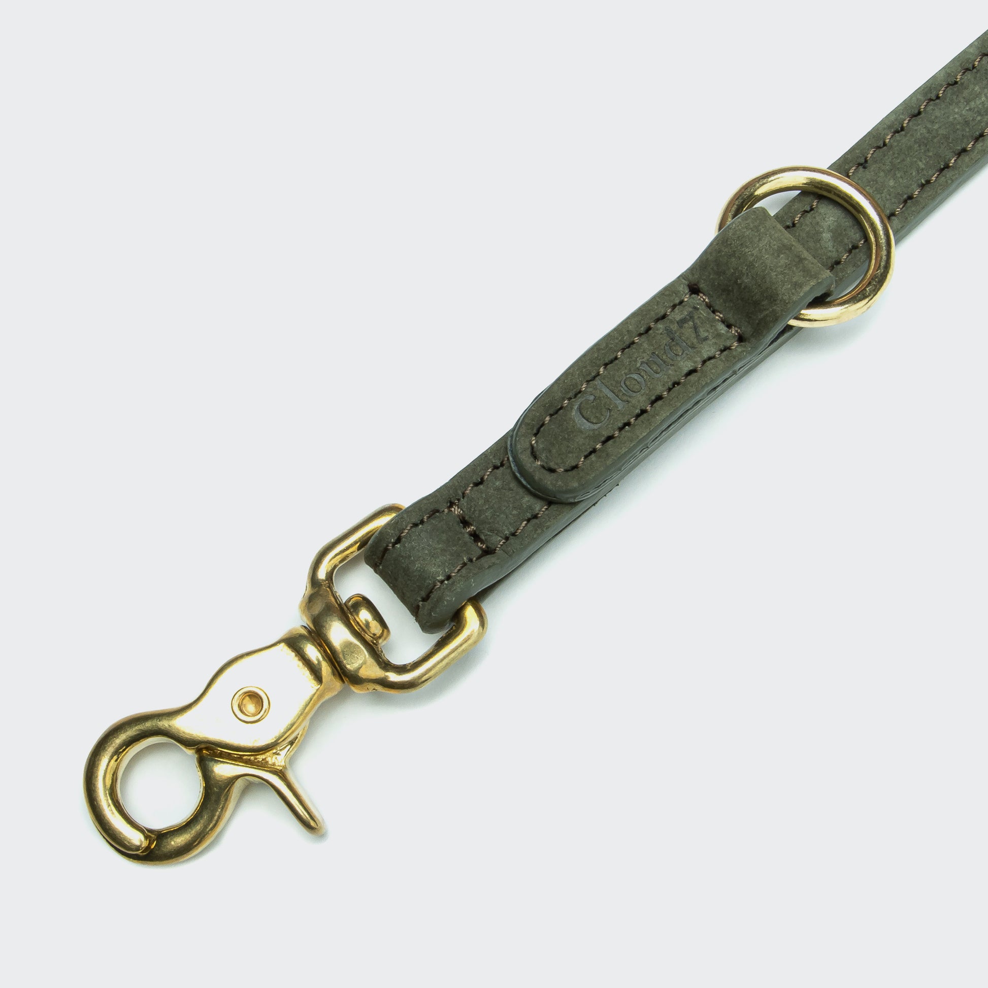 Moss green dog leash back view, adjustable