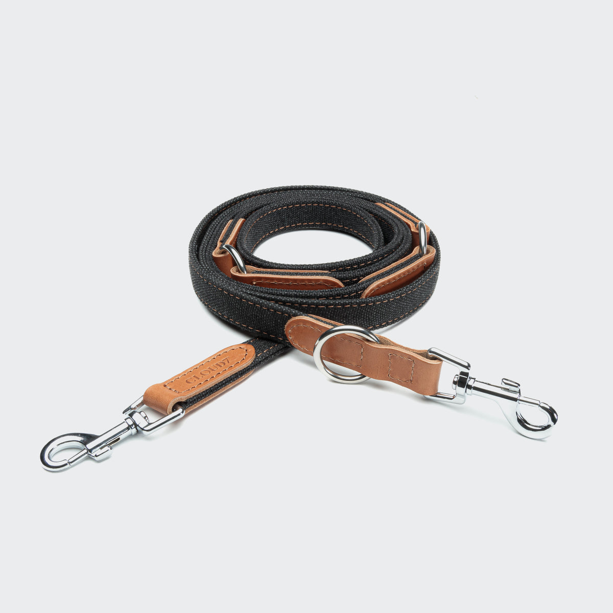 Black and cognac canvas dog leash, metal clip, Cloud 7 Tivoli