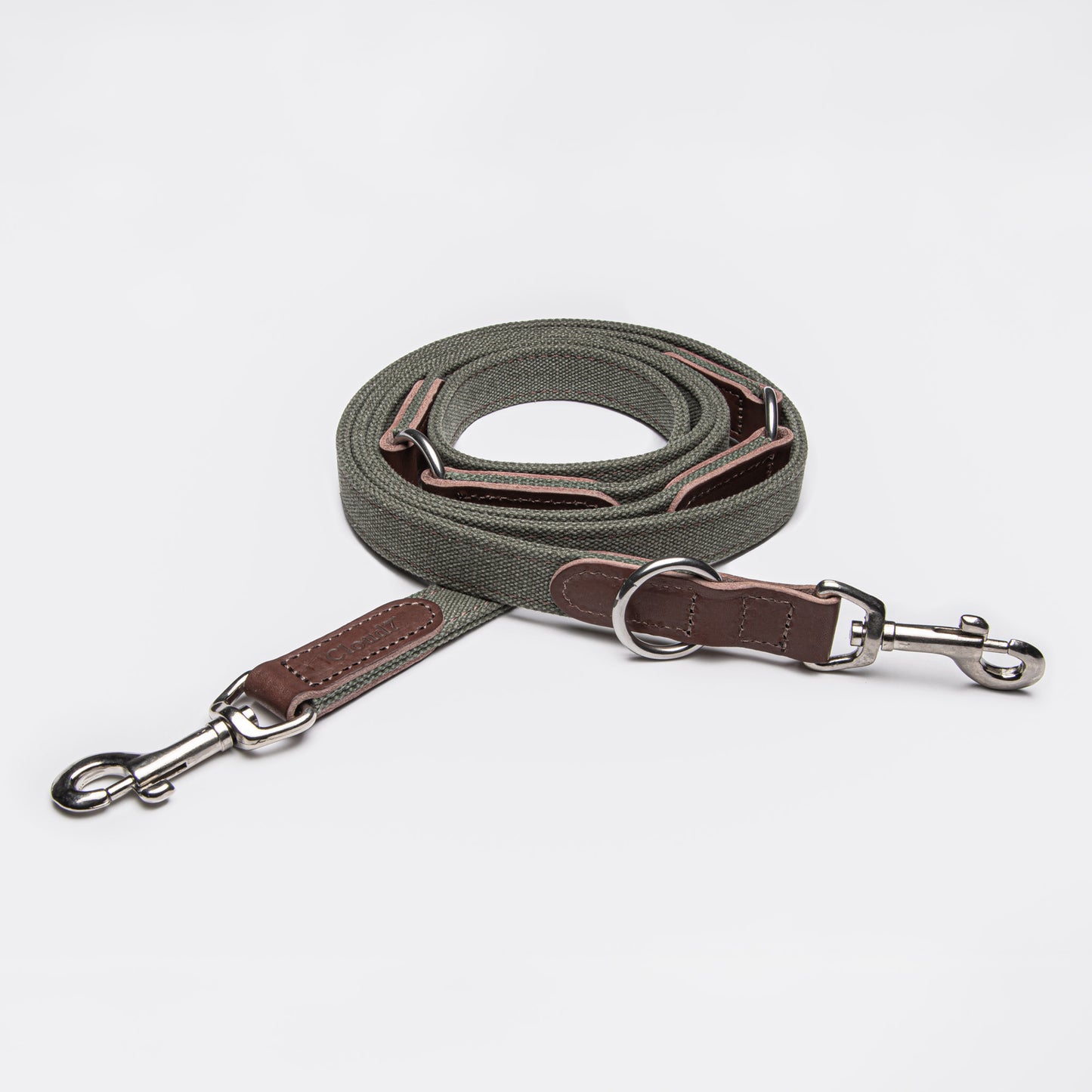 Olive canvas dog leash, metal snap clip, Cloud 7 Tivoli