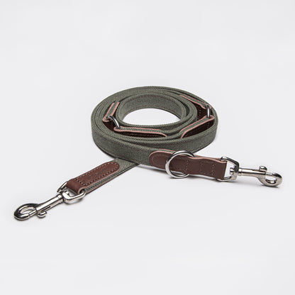 Olive canvas dog leash, metal snap clip, Cloud 7 Tivoli
