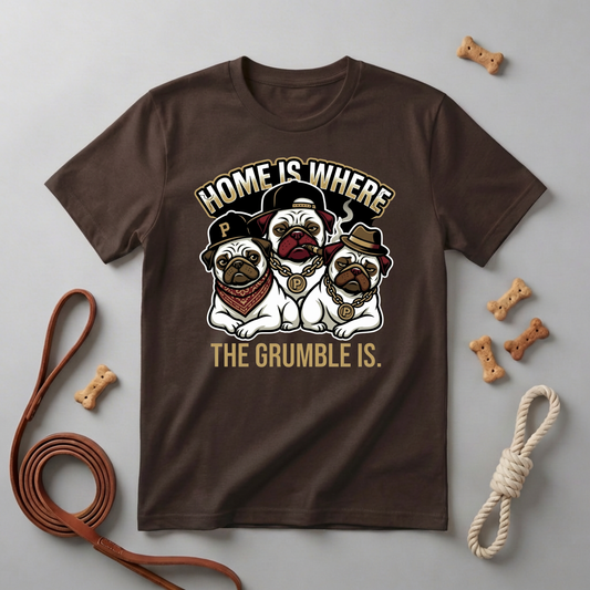T-Shirt Pug Trio "Home is Where the Grumble Is"