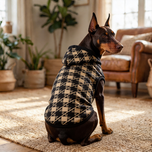 Pet Hoodie  - Diamond Plaid Cozy Black & Cream
