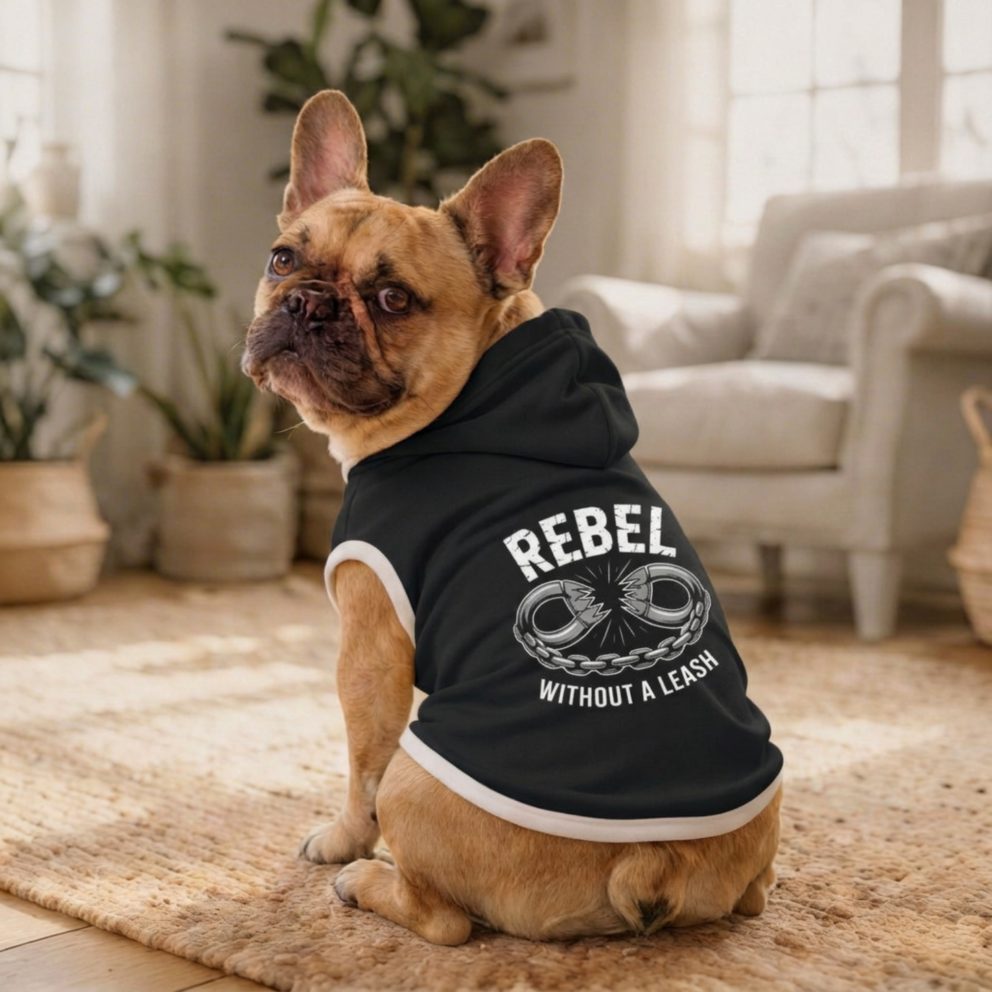 Pet Hoodie Rebel Without A Leash  – Black – front view