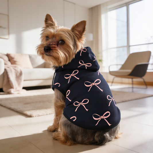 Pet Hoodie Bow Print  Navy & Blush Bow