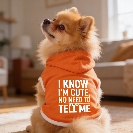 Pet Hoodie - I Know I’m Cute No Need to Tell Me Orange