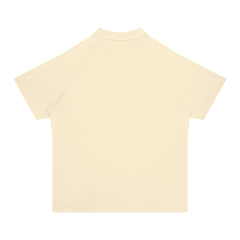 Putting dachshund golf polo, back flatlay. Color: Apricot