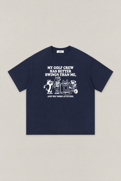 Better Swings Dog Golf Tee in navy, flat lay front view. Color: Navy