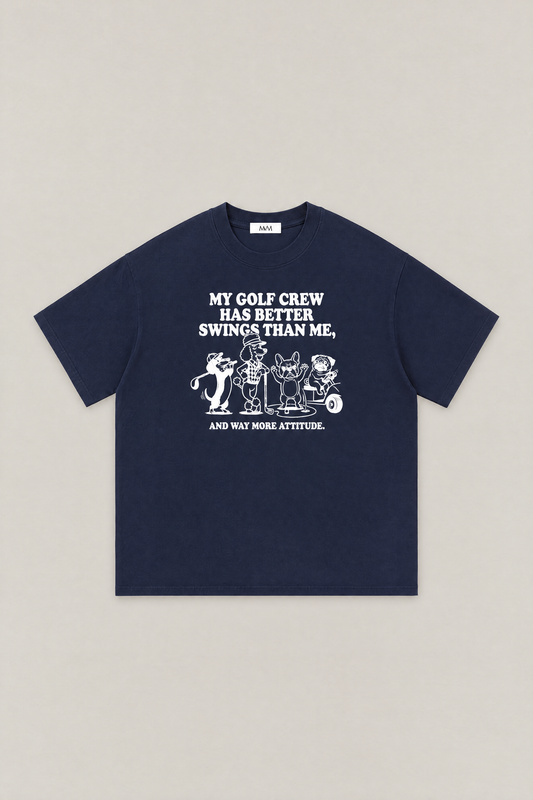 Better Swings Dog Golf Tee in navy, flat lay front view. Color: Navy
