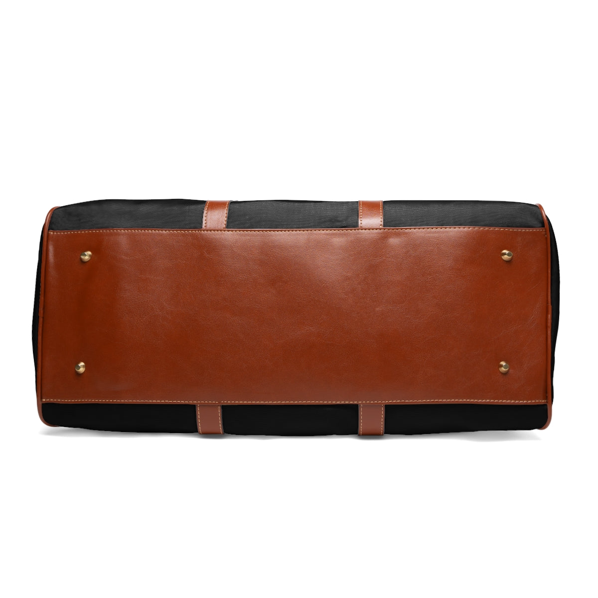 Color: Black. Club Mark golf travel bag in black, bottom view with brown PU base and metal feet.