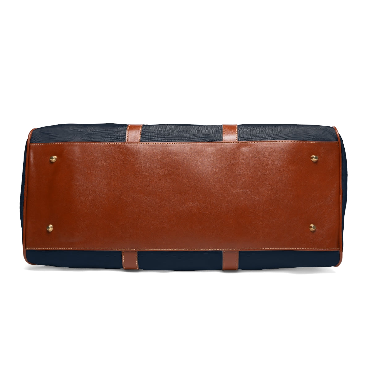 Color: Navy. Swing Dachshund golf travel bag in navy, bottom view with brown PU base and metal feet.