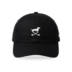 Club Mark Dachshund Golf Cap in Black White, front view, SitHappens
