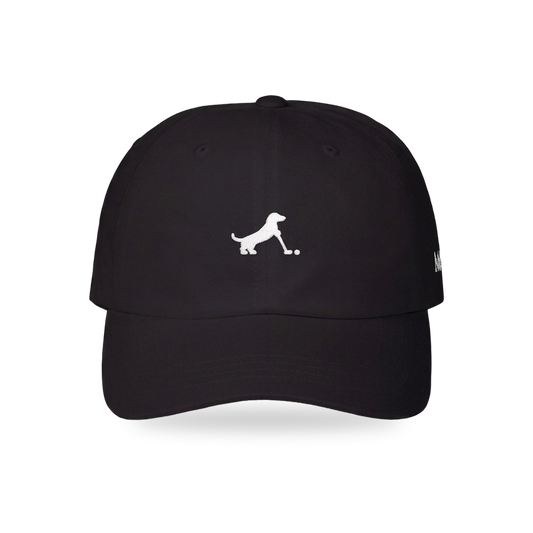 Putting Dachshund Golf Cap in Black White, front view, SitHappens