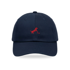 Putting Dachshund Golf Cap in Navy Burgundy, front view, SitHappens
