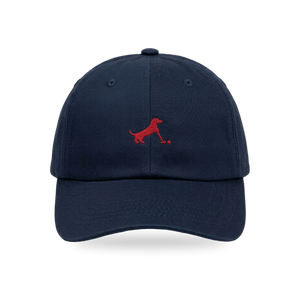 Putting Dachshund Golf Cap in Navy Burgundy, front view, SitHappens