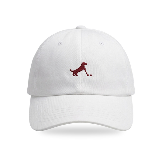 Putting Dachshund Golf Cap in White Burgundy, front view, SitHappens
