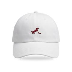 Putting Dachshund Golf Cap in White Burgundy, front view, SitHappens