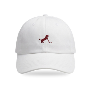 Putting Dachshund Golf Cap in White Burgundy, front view, SitHappens
