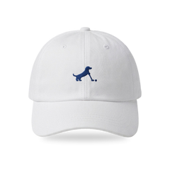 Putting Dachshund Golf Cap in White Navy, front view, SitHappens