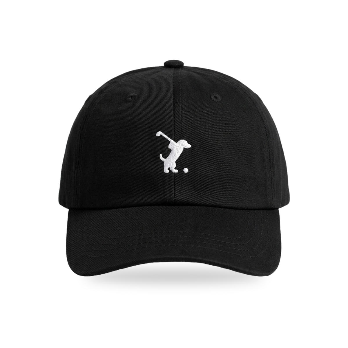 Swing Dachshund Golf Cap in Black White, front view, SitHappens
