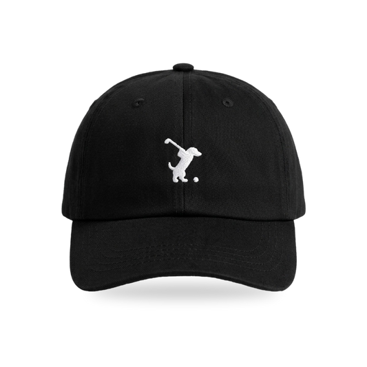 Swing Dachshund Golf Cap in Black White, front view, SitHappens