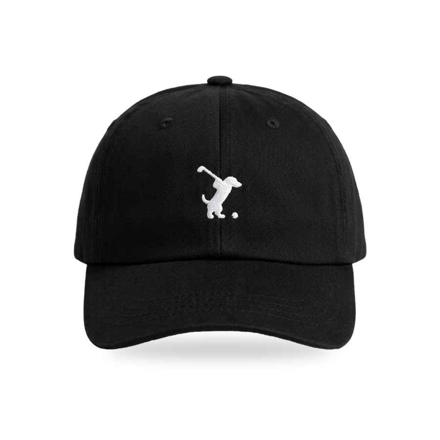 Swing Dachshund Golf Cap in Black White, front view, SitHappens