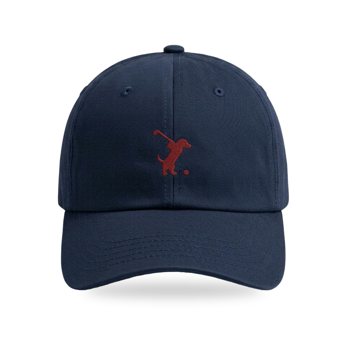Swing Dachshund Golf Cap in Navy Burgundy, front view, SitHappens