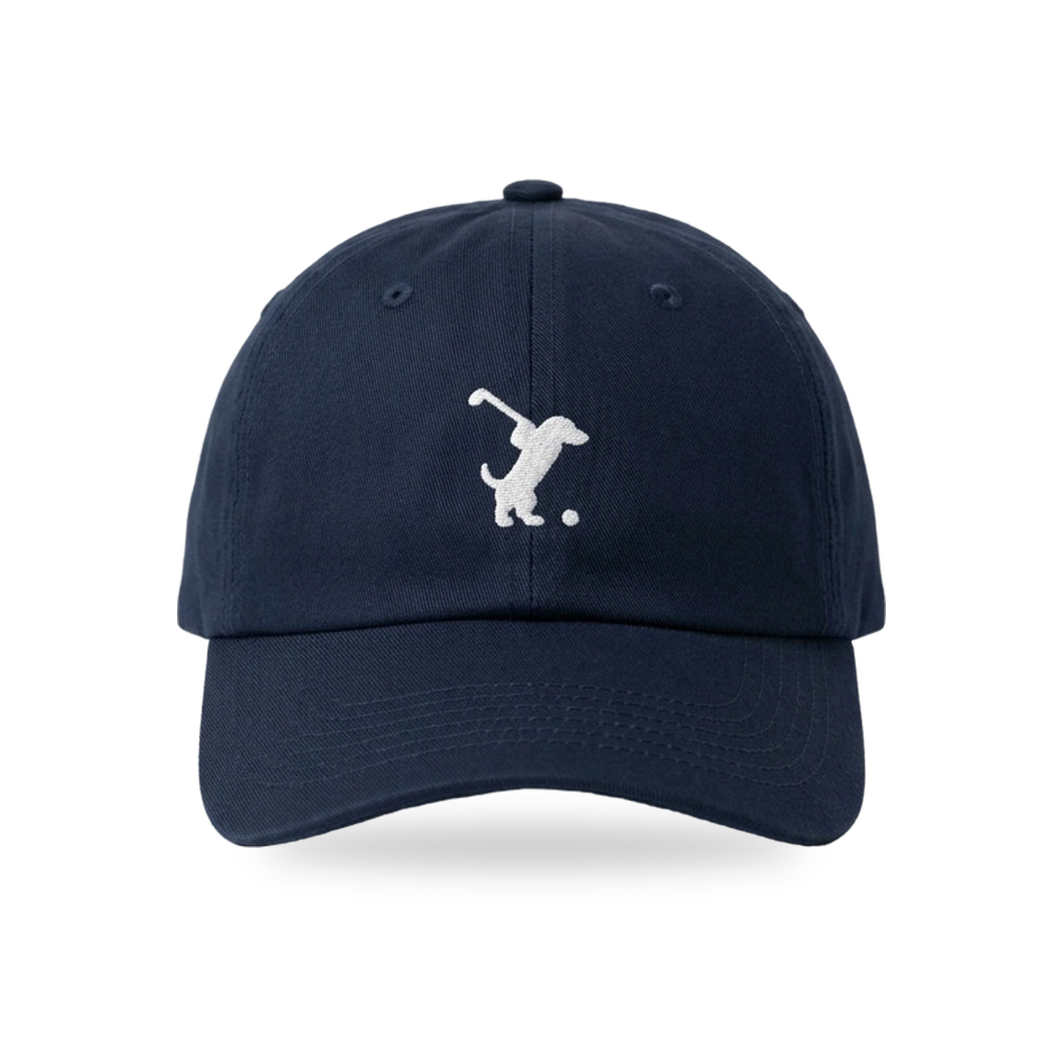 Swing Dachshund Golf Cap in Navy White, front view, SitHappens