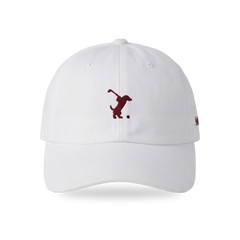 Swing Dachshund Golf Cap in White Burgundy, front view, SitHappens