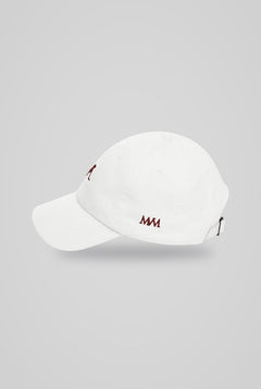 Putting Dachshund Golf Cap in White Burgundy, side view with MVM monogram, SitHappens